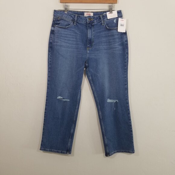 Wrangler Denim - NWT Wrangler High Rise True Straight Crop Distressed Jeans Stretch Size 14/32